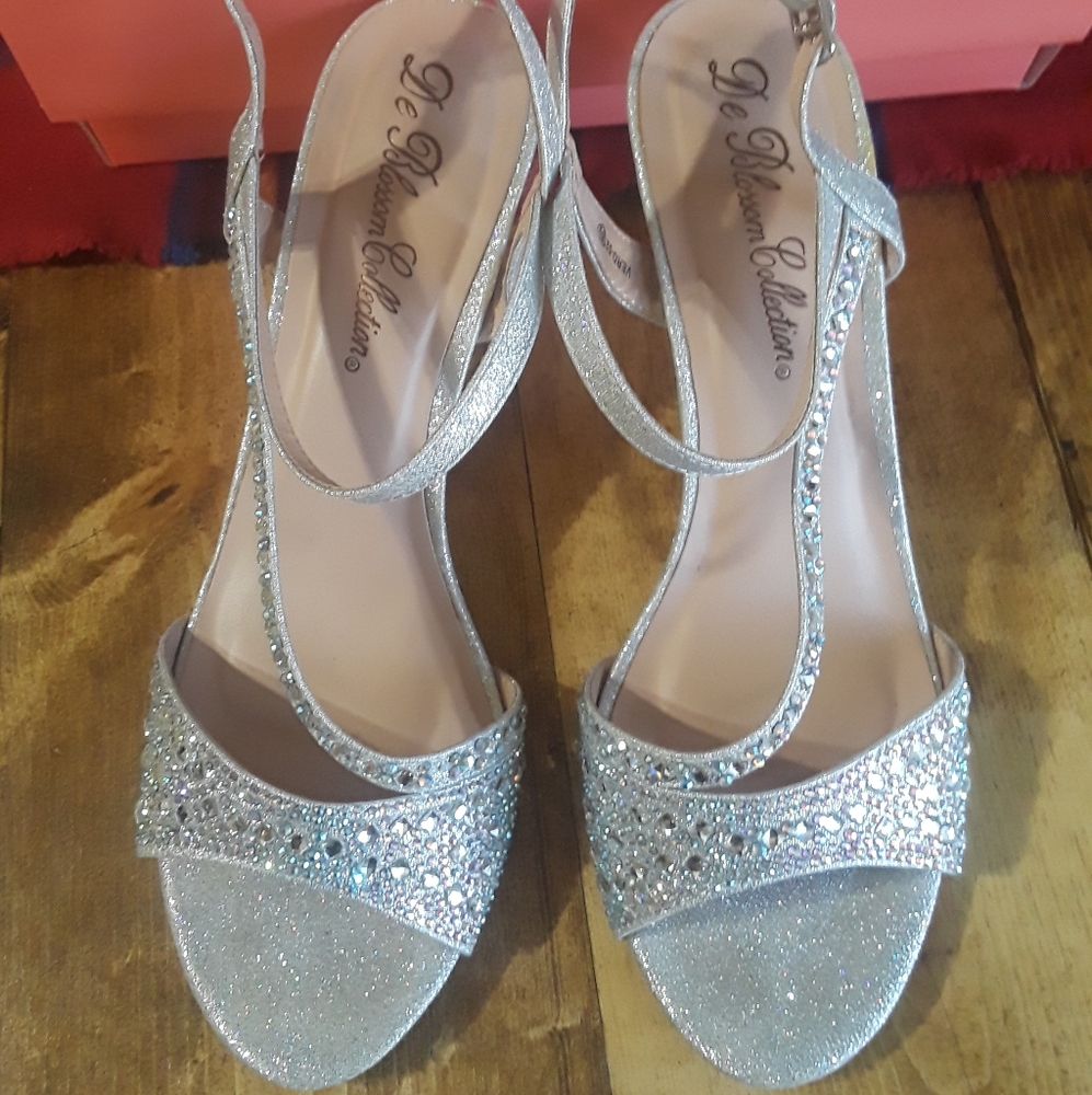 Silver rhinestone heels
